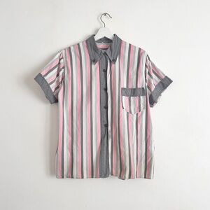 vintage 50s pink gray striped cotton shirt collar cotton bode loop bowl mens S M